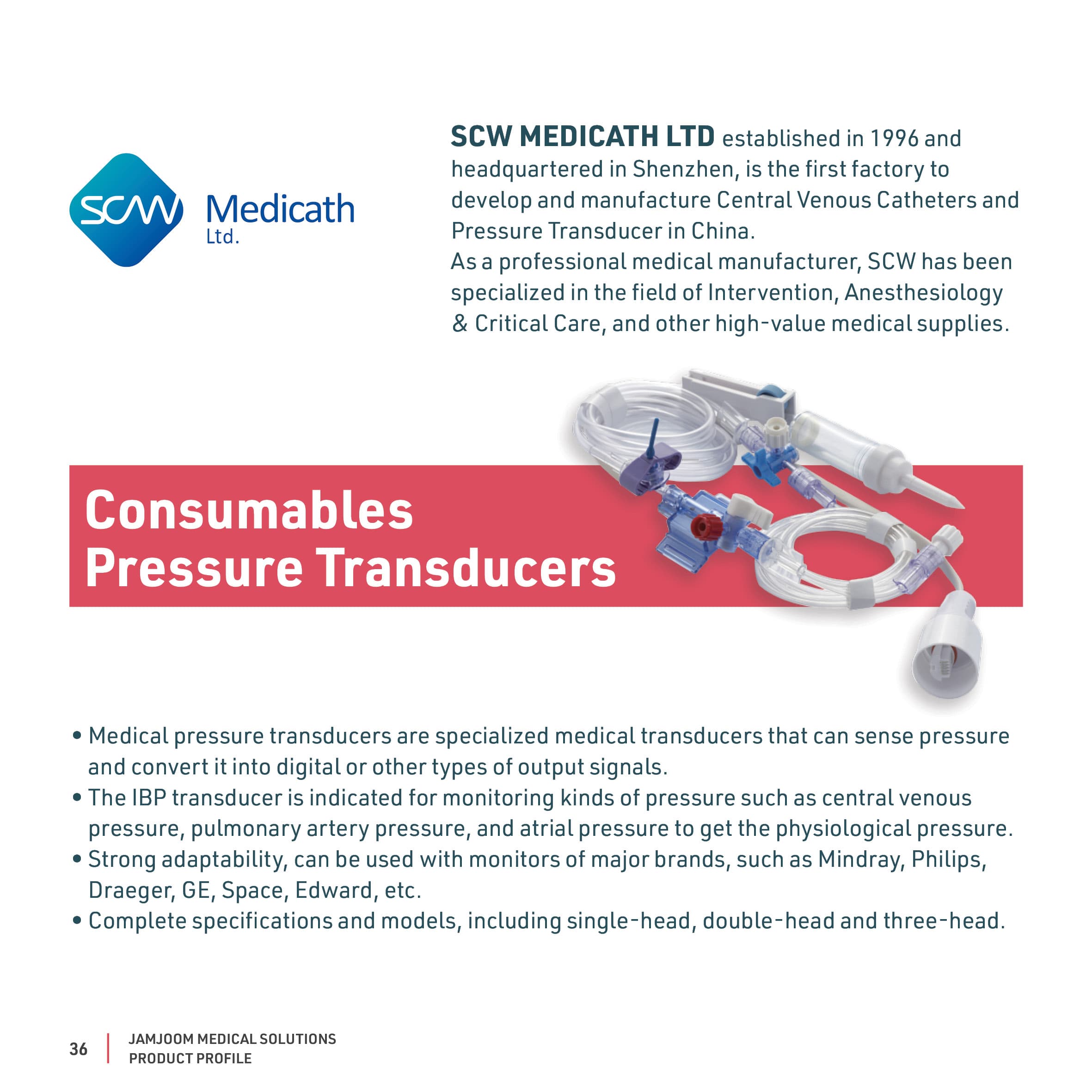 Consumables Pressure Transducers catalogue profile from SCW Medicath.